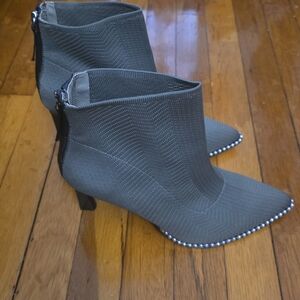 BCBGeneration Army Green Knit Pointed-Toe Ankle Booties with Studded Trim